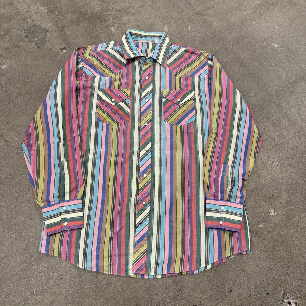 VINTAGE 90s M. KANE WESTERN STRIPED COWBOY MULTICOLOR PEARL SNAP SHIRT USA XL